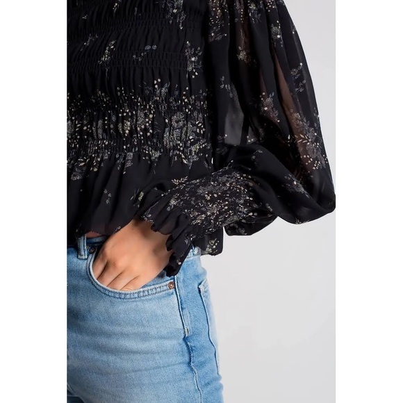 ALLSAINTS Lara Top in Black Floral, Off Shoulder, Print Top, Sz 4 - Picture 7 of 11